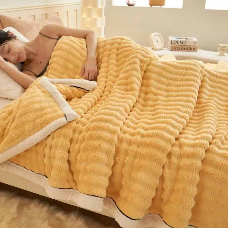 DecorBites™ Fluffy Rabbit Plush Warm Blanket for Bed, Soft & Cozy Autumn Winter Comfort