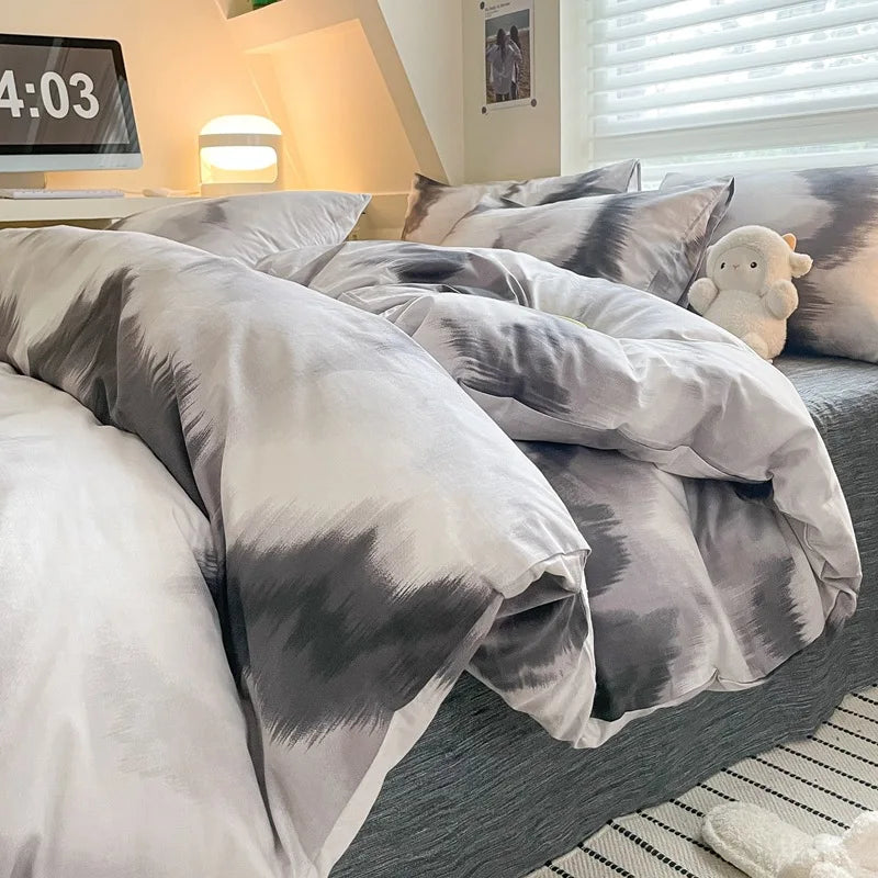 DecorBites™ Grid Print Cotton Bedding Set for Single Double Beds