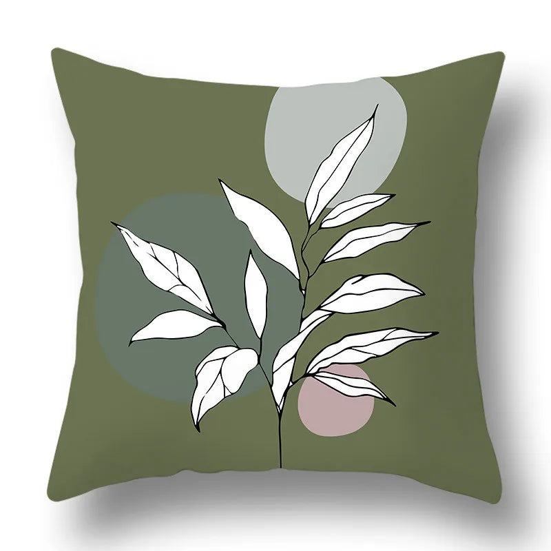 DecorBites™ Green Plants Geometric Print Pillow Cover - Home Sofa Cushion Cover