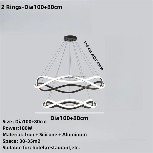Decorbites™ Schwarze Geometrische LED-Ring-Leuchter für Elegante Räume