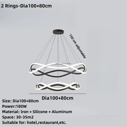 Decorbites™ Schwarze Geometrische LED-Ring-Leuchter für Elegante Räume