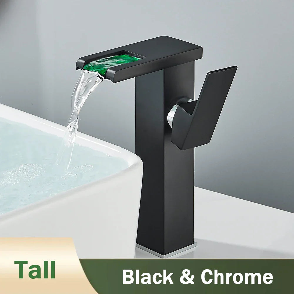 Decorbites™ LED Schwarzer Wasserfall Beckenarmatur: Deckengemontierter Hydroelektrischer Mischbatterie Hahn