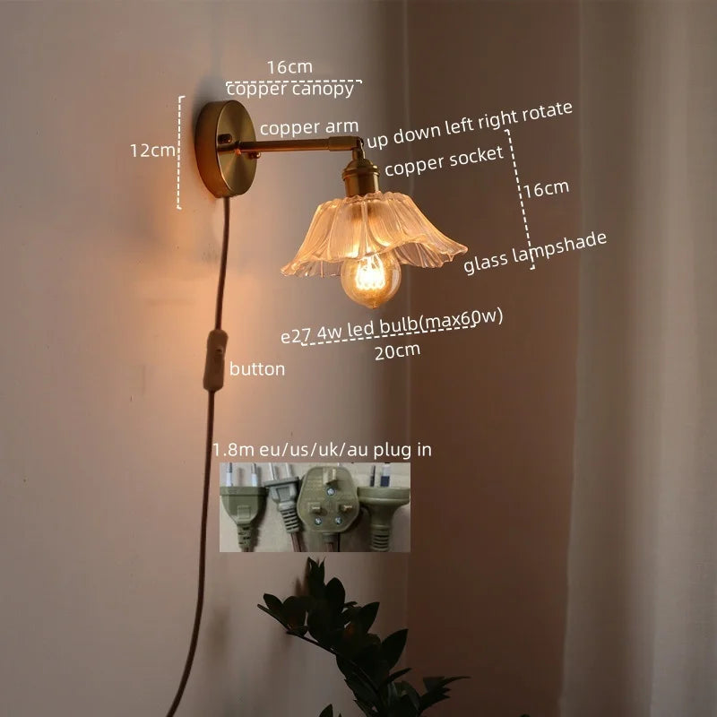 Decorbites™ Japanischer Stil LED-Glas-Kupfer-Wandleuchte für Restaurant, Bar, Schlafzimmer, Badezimmer