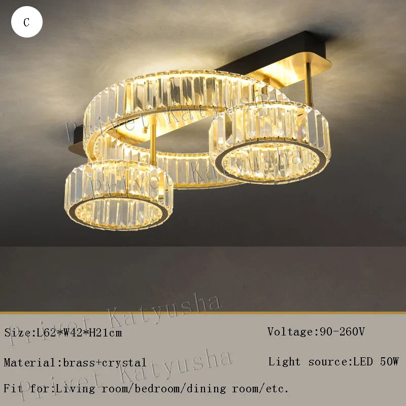Gold Crystal Copper Ceiling Lamp