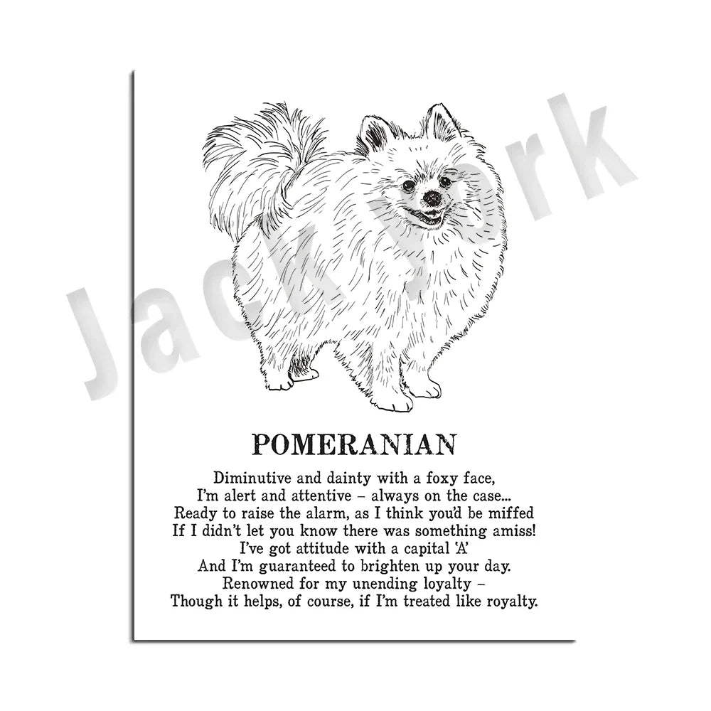 Decorbites™ Hunderassens-Gedichtposter-Sammlung: Vizsla, Pomeranian, Manchester Terrier und mehr