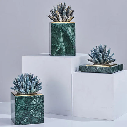 Decorbites™ Achatstein-Kristall-Skulptur Vergoldete Marmor-Dekoration für Wohnzimmer-Schreibtisch