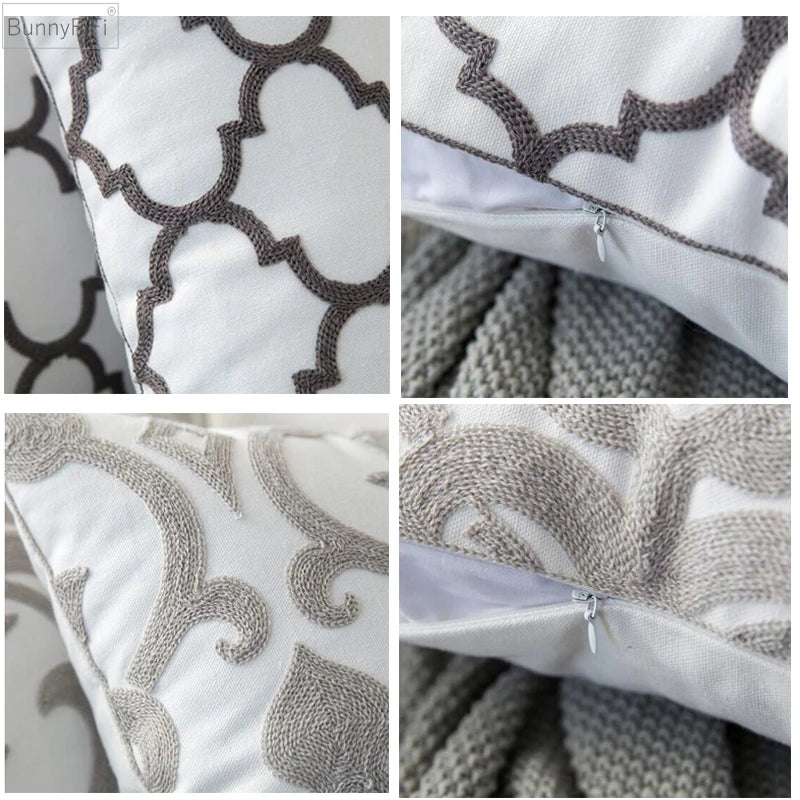 Decorbites™ Geometrisch Stickgeschnittenes Kissenbezug in Grauer Canvas-Baumwolle 45x45cm