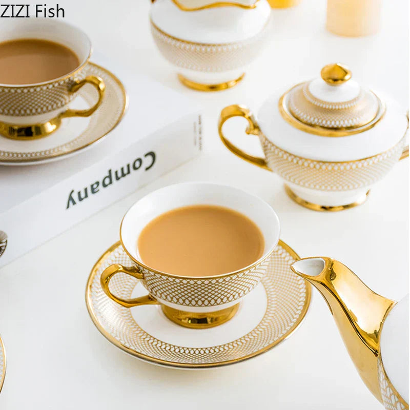 Gold Ceramic Tea Set With Milk Jug 1000ml