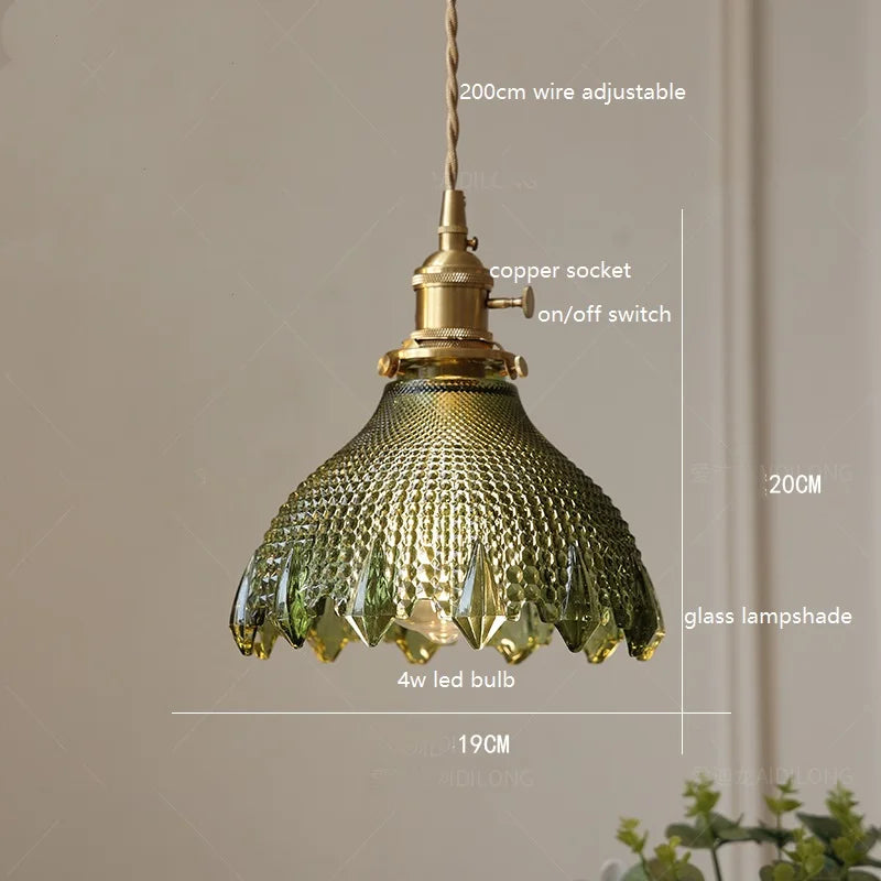 Decorbites™ Grüne Glas-LED-Hängeleuchte mit Kupfer-Holzgriff für modernes nordisches Heimdekoration