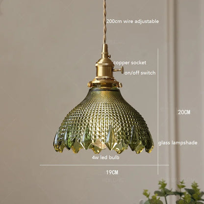 Decorbites™ Grüne Glas-LED-Hängeleuchte mit Kupfer-Holzgriff für modernes nordisches Heimdekoration