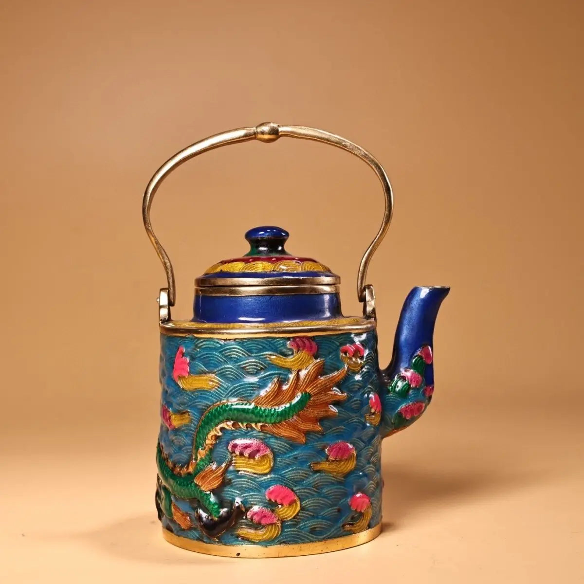 Decorbites™ Drachen-Klossonnier Emaille-Pfanne: Handbemalt und Vergoldetes Kupfer, Chinesischer Stil