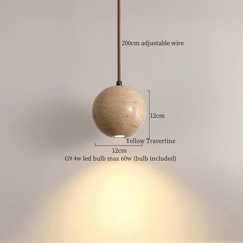DecorBites™ Iron Yellow Travertine LED Pendant Light for Bedside Dining Living Room