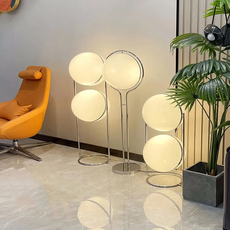 Decorbites™ LED Stehlampe Chrom Metall Wohnzimmer Bodenleuchte Weiß Acrylball