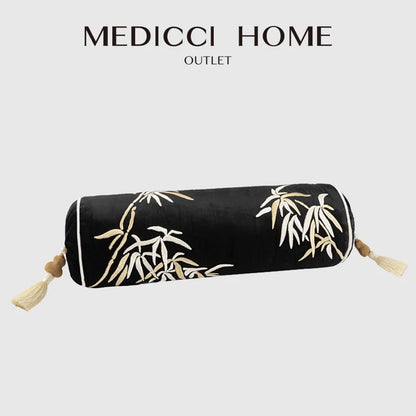 DecorBites™ Bamboo Leaves Embroidery Bolster Pillow Covers - 18x55cm