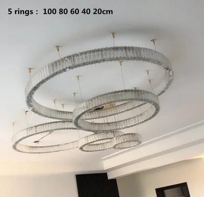 DecorBites™ Crystal LED Ring Chandelier - Luxury Villa Stair Pendant Fixture