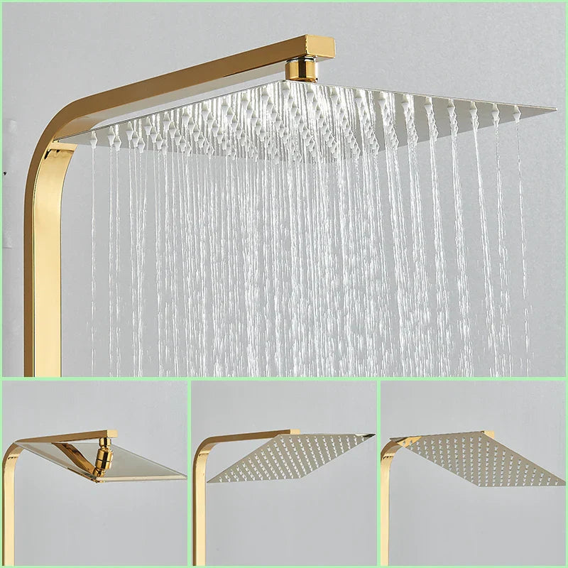 Decorbites™ Golden Thermostatisches Duscharmatur-Set mit Regendusche-Säule und 3-Wege-Mischer