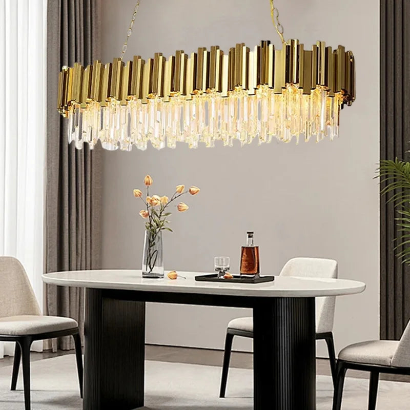 Gold Crystal LED Pendant 18-Light 2-Tier Design