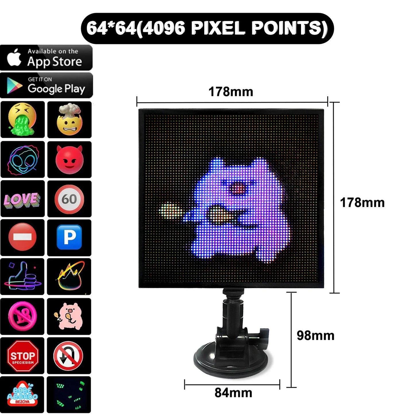DecorBites™ LED Car Sign Screen with Custom Text Animation - 32x32 Pixel Display
