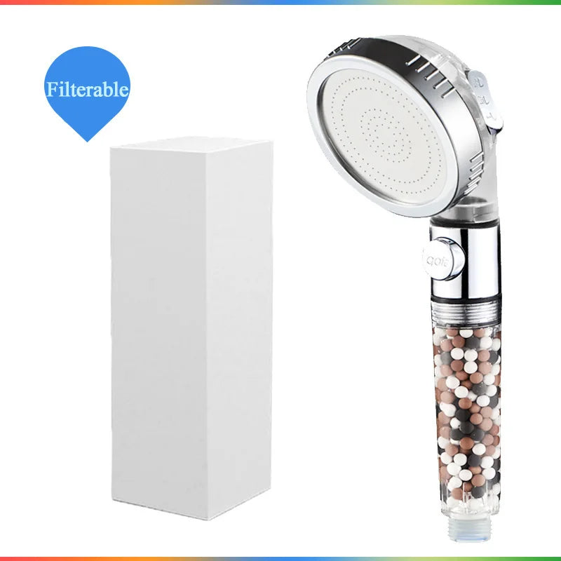 DecorBites™ 3-Function High Pressure Anion Filter Shower Head with Stop Button