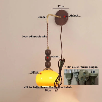 DecorBites™ LED Wall Lights Walnut Wood Glass Adjustable Bedside Lamp