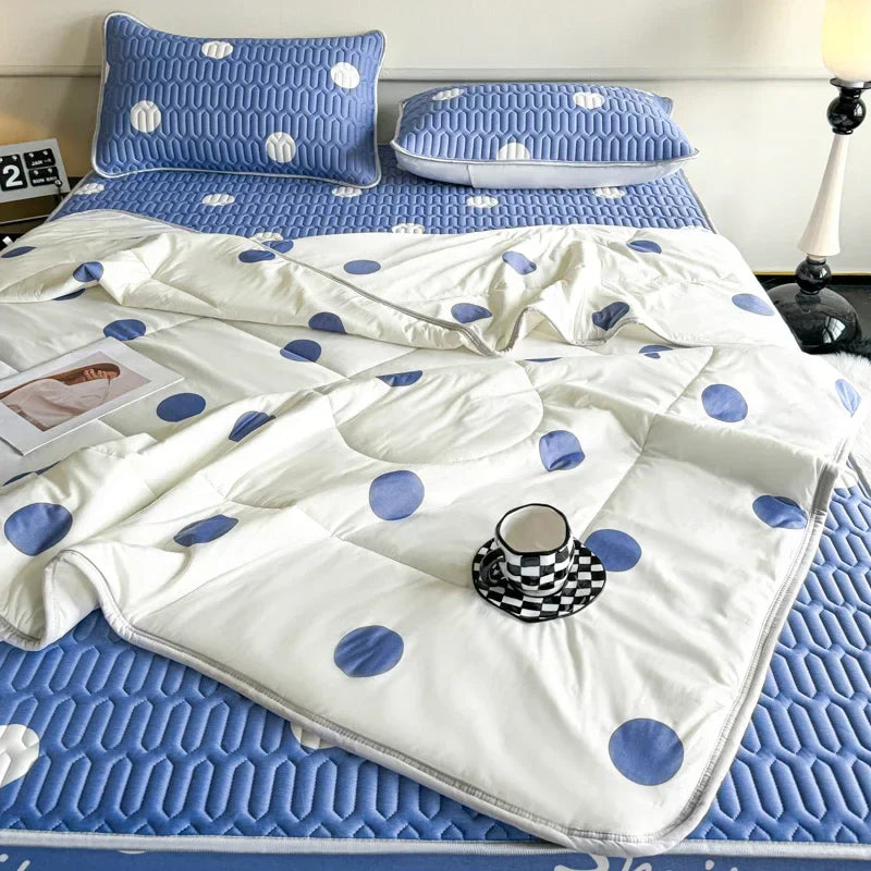 DecorBites™ Double-Sided Cool Comforter Set: Ice Silk Duvet, Fitted Sheet, Pillowcase