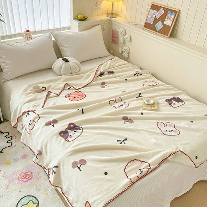 DecorBites™ Cozy Milk Velvet Blanket: Cute Pattern, Warm, Multi-Functional Sofa & Travel Shawl