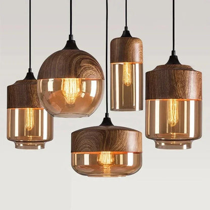 Decorbites™ Glas-Holz-Hängelampe LED-Leuchte für Wohnzimmer Esszimmer Schlafzimmer