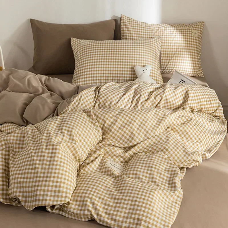 Cotton Grid Print Quilt Cover