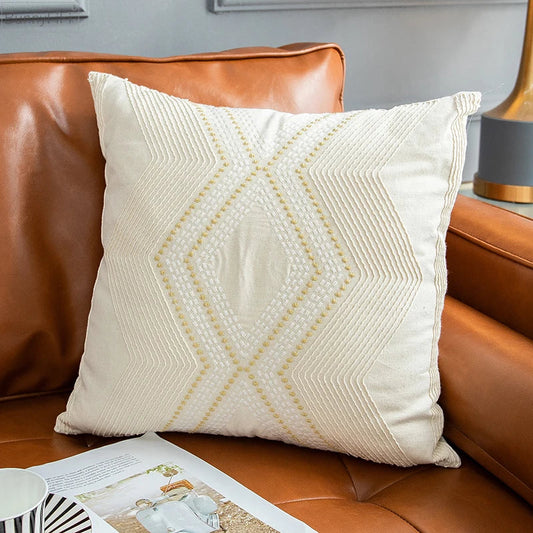 DecorBites™ Geometric Ivory Vintage Cushion Embroidery Cover - Home Decor for Living Room