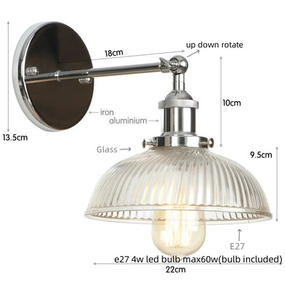 Decorbites™ Glas-Industrie-LED-Wandleuchte mit Zugschalter, Vintage-Nachttischlampe