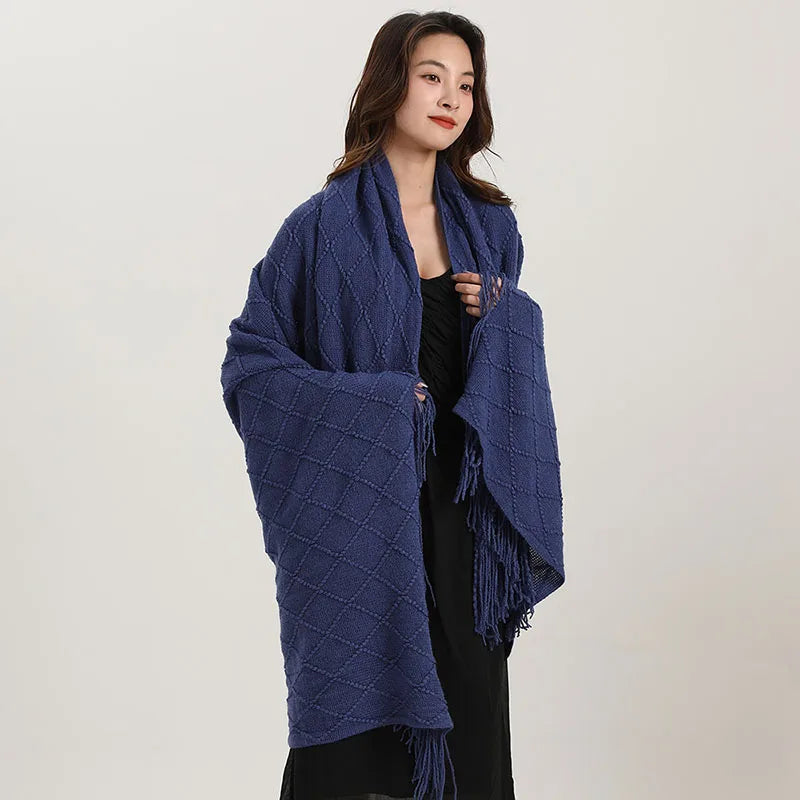 DecorBites™ Knitted Diamond Blanket: Versatile Solid Shawl for Home, Office, Travel