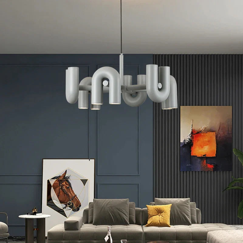 Decorbites™ Art-Deco-Metall-Leuchter in Schwarz, Orange und Grau – Verstellbares Kabel – Beleuchtung für Esszimmer, Eingangsbereich, Schlafzimmer