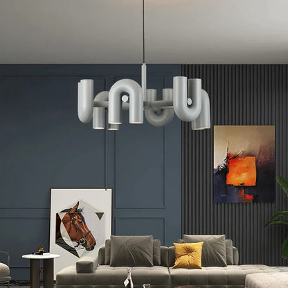 Decorbites™ Art-Deco-Metall-Leuchter in Schwarz, Orange und Grau – Verstellbares Kabel – Beleuchtung für Esszimmer, Eingangsbereich, Schlafzimmer