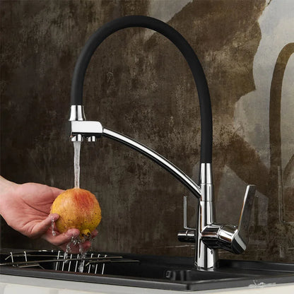 Decorbites™ Schwarzer Küchenarmatur mit Wandmontage, 360° Drehung und Wasserfilter