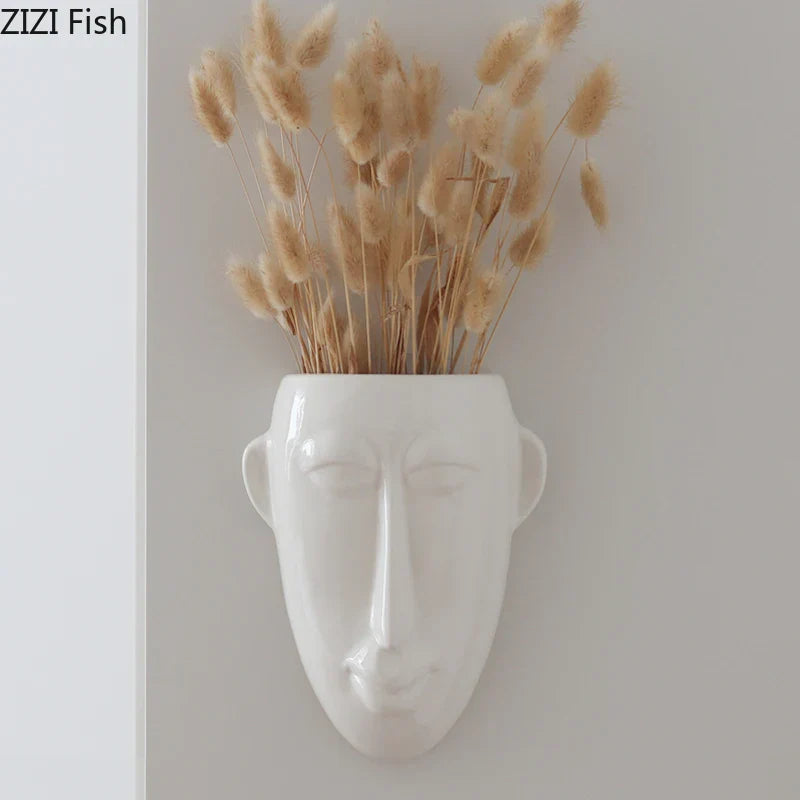 DecorBites™ Abstract Human Face Ceramic Vase Plant Pot Room Decoration