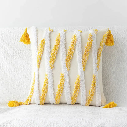 Decorbites™ Geometrisches Tufted Quasten Kissenbezug aus Baumwoll-Leinen Herbst-Kissenbezug