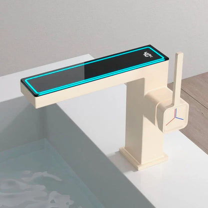 Decorbites™ Gun-Grau Digitales Display Beckenarmatur: Moderne Schwarze Badezimmer-Waschbeckenarmatur mit Temperaturanzeige