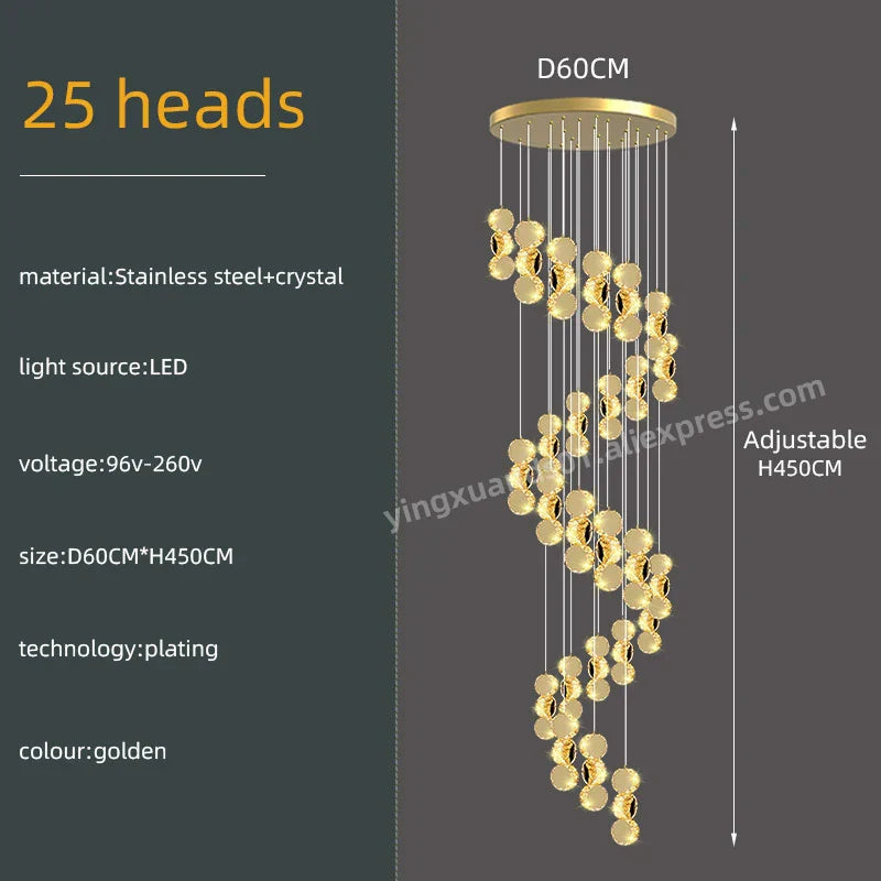 Gold Crystal Pendant Lamp 45-Head Design