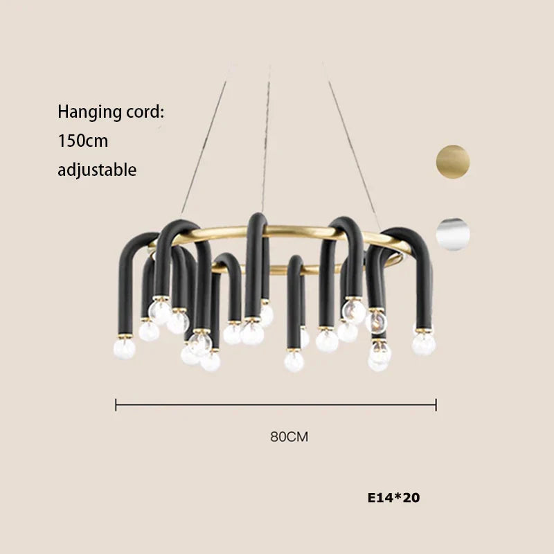 Decorbites™ Schwarz Aluminium U-förmige Rohr Dimmbare LED-Kronleuchter für hohe Decken