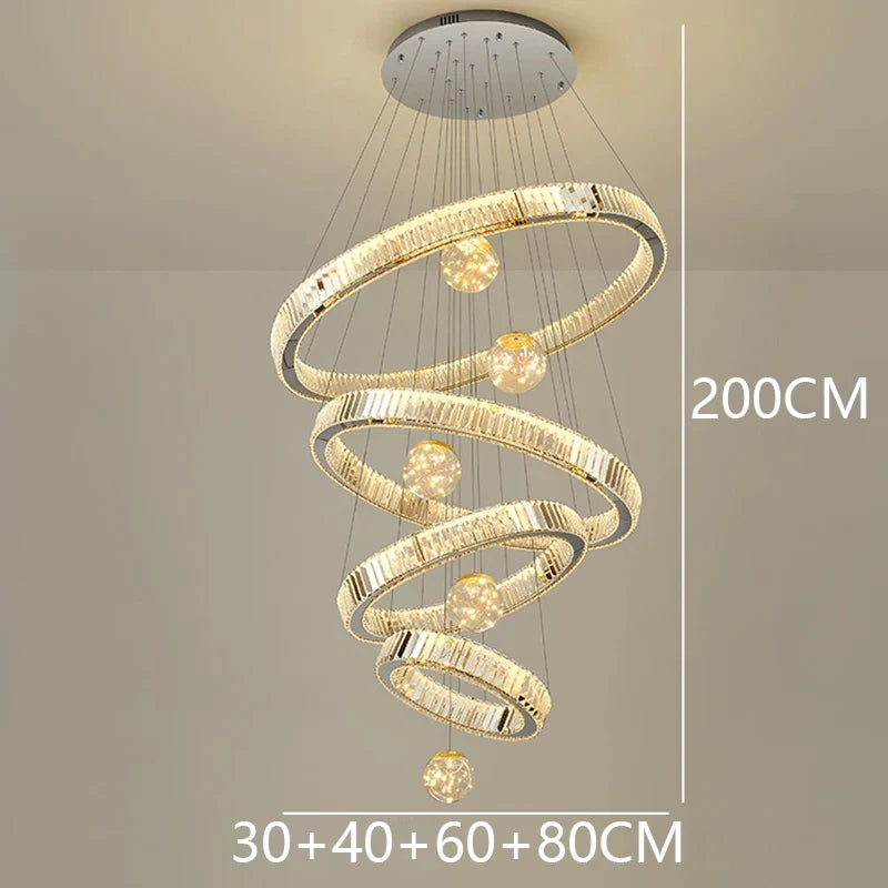 Modern Crystal Ring Staircase Chandelier Pendant Light