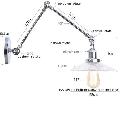 Decorbites™ Industrielles Loft Schwenkarm-LED-Wandleuchte Glas Vintage Spiegel-Lampe