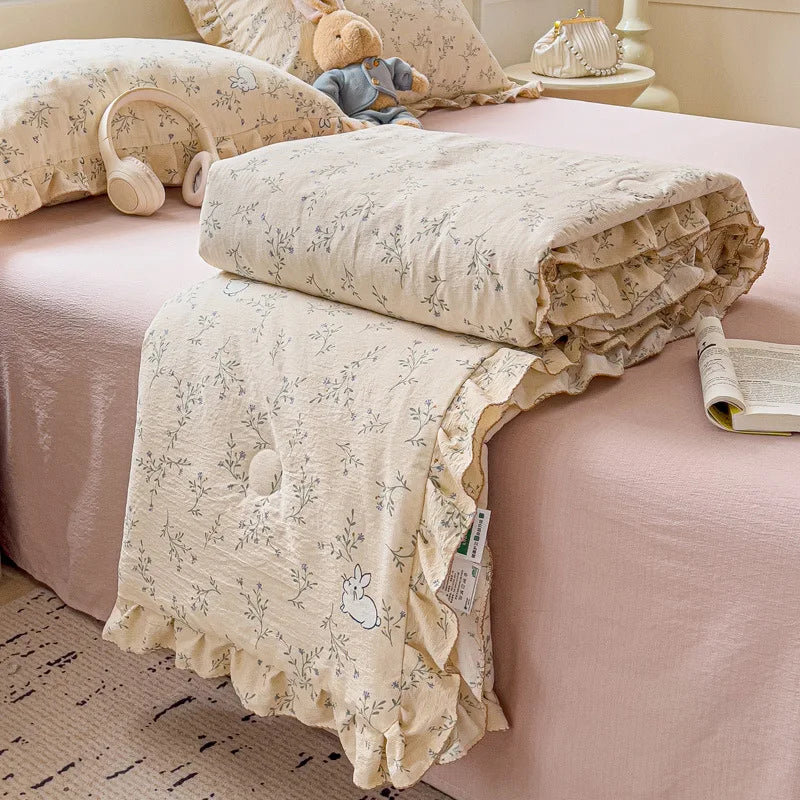 Decorbites™ Koreanische Baumwoll-Patchwork-Decke mit Spitze und Rüsche für den Sommer