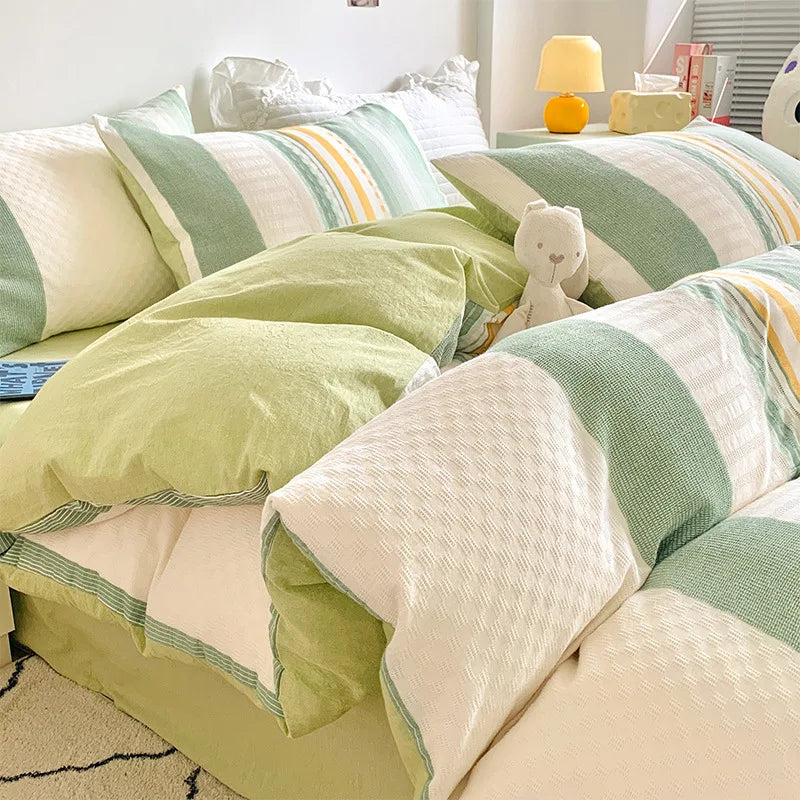DecorBites™ Cotton Jacquard Bedding Set - Single Double Queen King Size Bedclothes