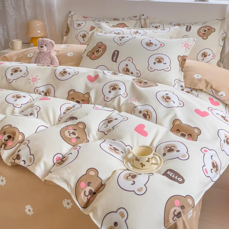 DecorBites™ Cotton Printed Bedding Set: Thick & Cozy Single Bedclothes for Adults & Kids