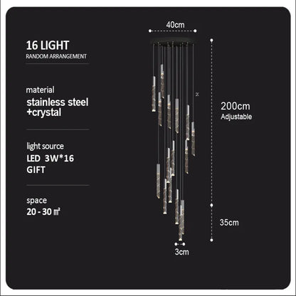 DecorBites™ Crystal Column LED Chandelier: Luxury Pendant Lamp for Staircase, Modern Home Decor Lighting