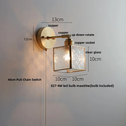 Decorbites™ Japanischer Stil LED-Wandleuchte mit klarem Glas und Zugschalter Nachttischlampe