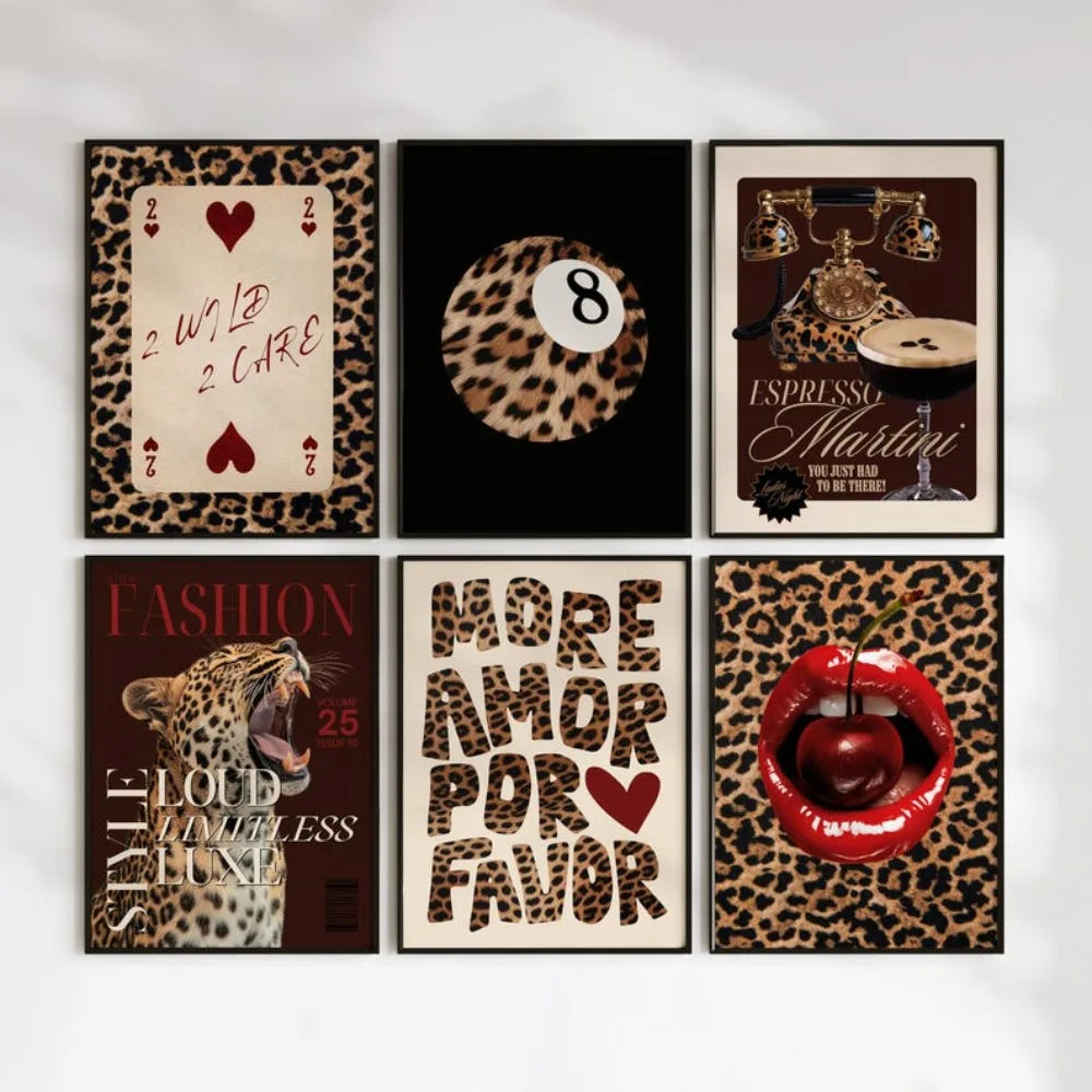 1/3/6pcs Retro Leopard Cheetah Canvas Prints Poster Y2k Funky Chic Art Prints Bedroom Apartment Wall Art Home Decor Art Poster