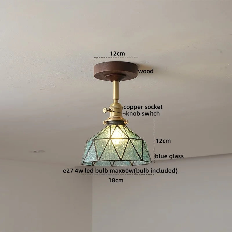 Nordic Glass Wood Ceiling Light For Foyer
