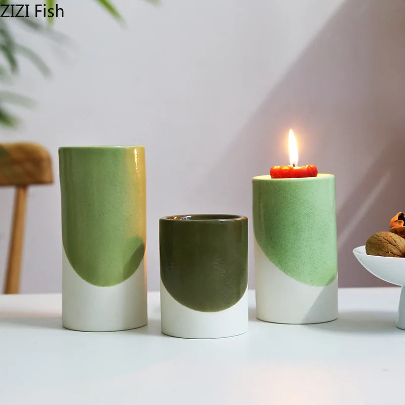Decorbites™ Grünes Zylinderleuchter-Set für romantische Heimdekoration