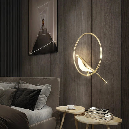 Decorbites™ Goldene Elster-Vogel-Deckenleuchter | Moderne LED-Ringlampe für Esszimmer & Dekoration